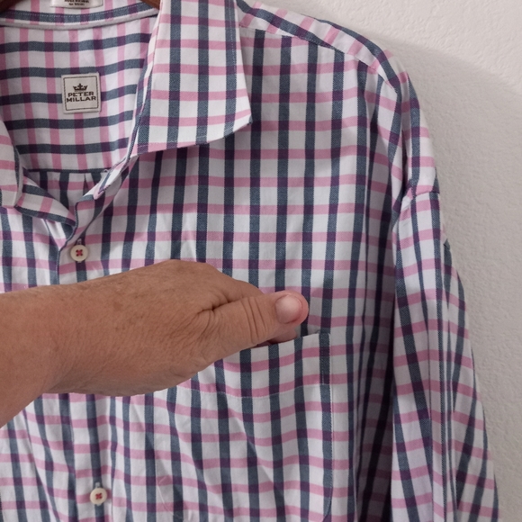 Peter Millar 4XT Mens Cotton Long Sleeved Pocketed Button Down Checked Shirt - Picture 8 of 11
